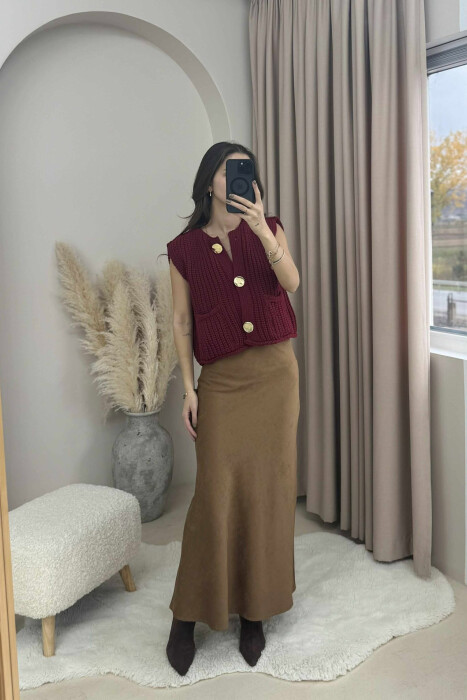 GOLD BUTTONS SIMPLE KNIT WOMEN VEST BURGUNDY/VISHNJE - 1