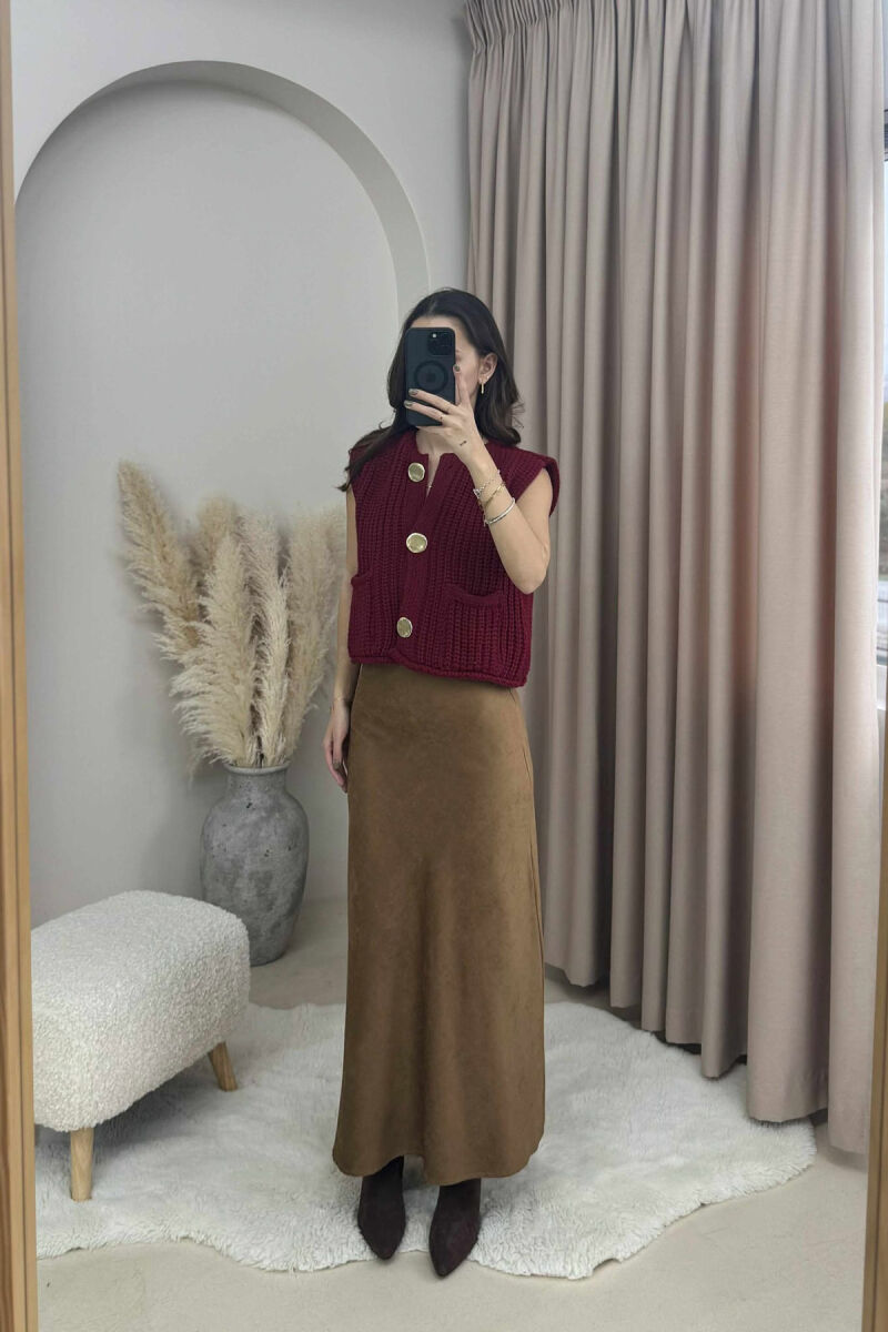 GOLD BUTTONS SIMPLE KNIT WOMEN VEST BURGUNDY/VISHNJE - 2