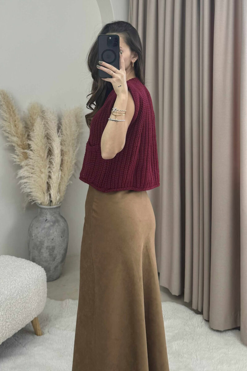 GOLD BUTTONS SIMPLE KNIT WOMEN VEST BURGUNDY/VISHNJE - 4