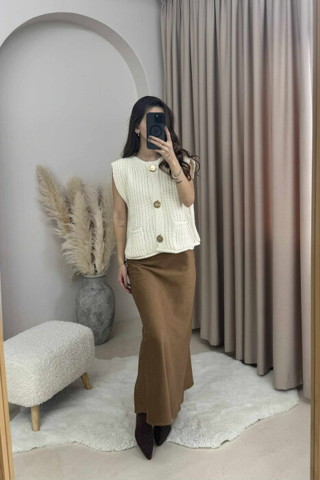 GOLD BUTTONS SIMPLE KNIT WOMEN VEST CREAM/KREM - 1
