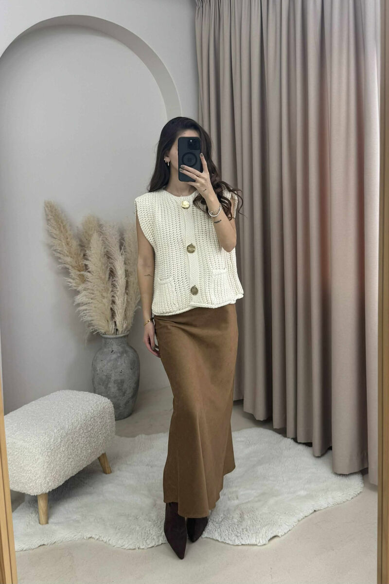 GOLD BUTTONS SIMPLE KNIT WOMEN VEST CREAM/KREM - 1