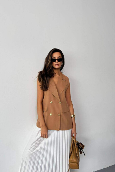 GOLD BUTTONS WOMAN VEST BEIGE/BEZHE - KLAUDIO FASHION