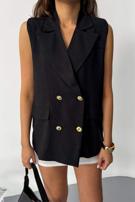 GOLD BUTTONS WOMAN VEST BLACK/ E ZEZE - 7
