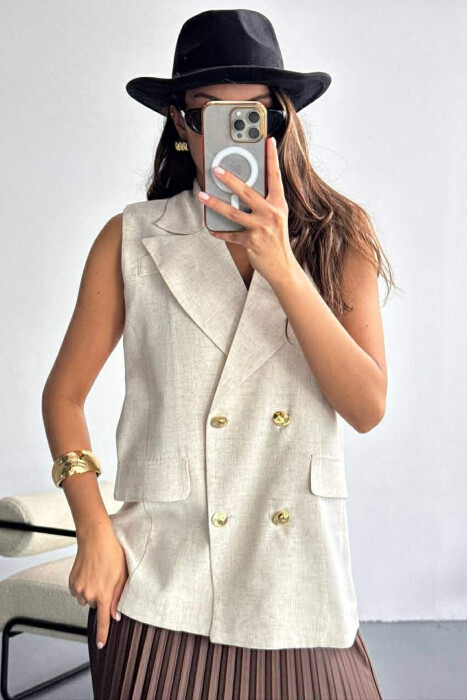 GOLD BUTTONS WOMAN VEST CREAM/KREM - 3