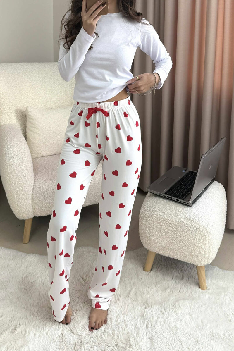 HEARTS DESIGN BOW DETAIL WOMEN JOGGERS WHITE-E BARDHE - 3
