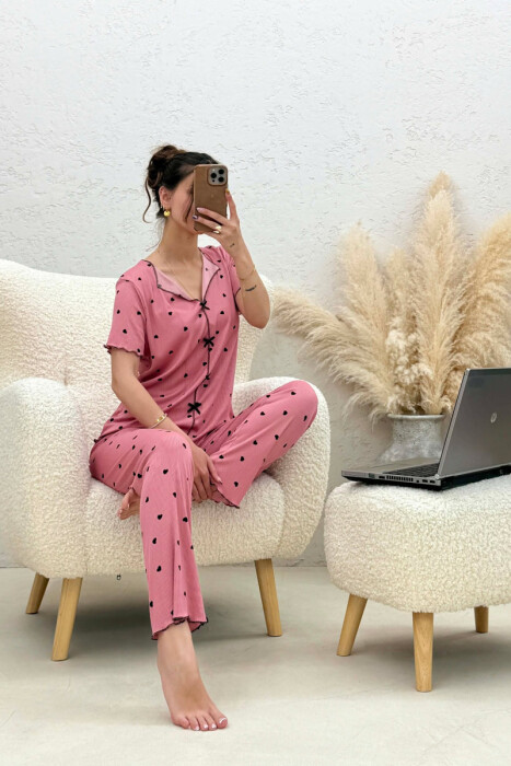 HEARTS DESIGN BOW DETAILS WOMEN PYJAMAS VINEGAR/UTHULL - KLAUDIO FASHION