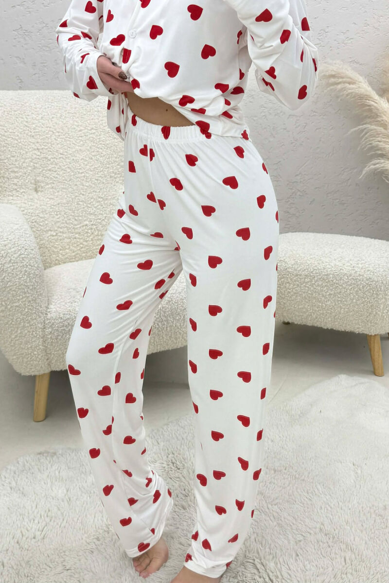 HEARTS DESIGN LONG SLEEVE SHIRT+TROUSERS WOMEN PYJAMAS WHITE-E BARDHE - 4