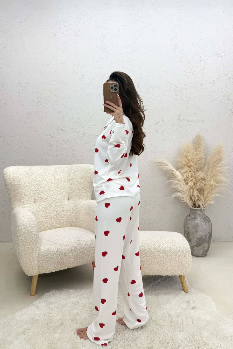 HEARTS DESIGN SHIRT+ TROUSERS WOMEN PYJAMAS WHITE-E BARDHE - 3