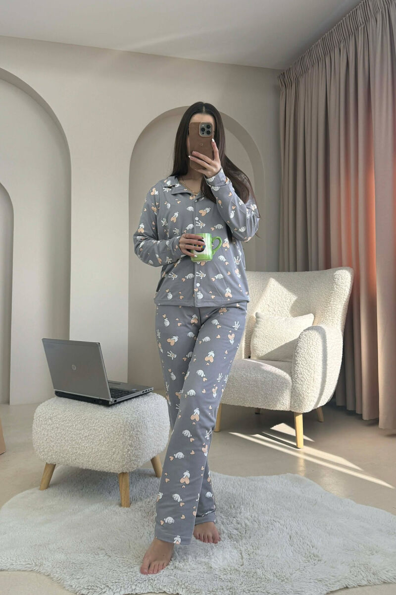 HEARTS DESIGN SHIRT+TROUSERS WOMEN PYJAMAS GREY/GRI - 1