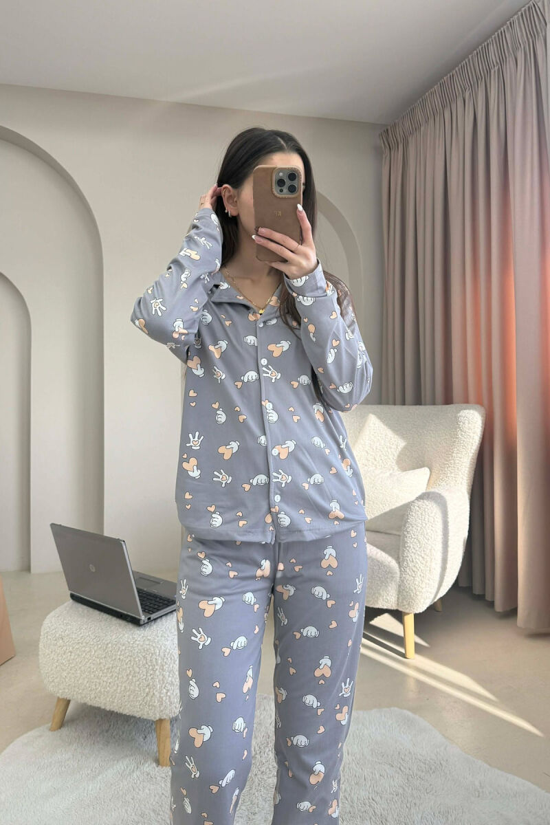 HEARTS DESIGN SHIRT+TROUSERS WOMEN PYJAMAS GREY/GRI - 3