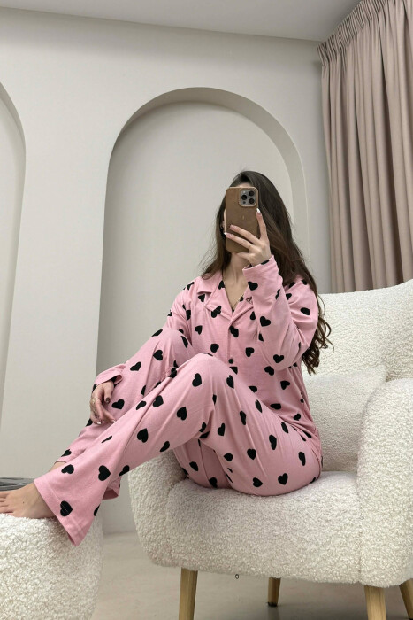 HEARTS DESIGN SHIRT+TROUSERS WOMEN PYJAMAS POWDER/PUDER - 6