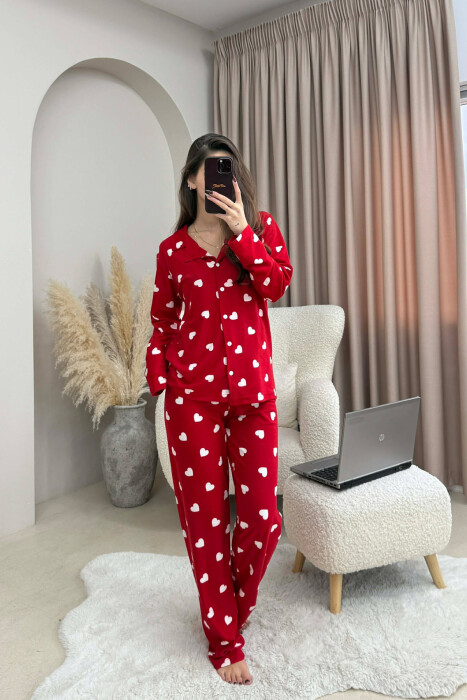 HEARTS DESIGN SHIRT+TROUSERS WOMEN PYJAMAS RED/E KUQE - 1
