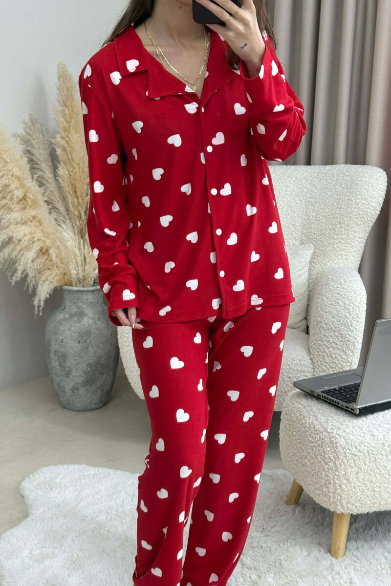 HEARTS DESIGN SHIRT+TROUSERS WOMEN PYJAMAS RED/E KUQE - 2