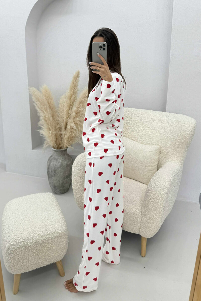 HEARTS DESIGN SHIRT+TROUSERS WOMEN PYJAMAS WHITE-E BARDHE - 3