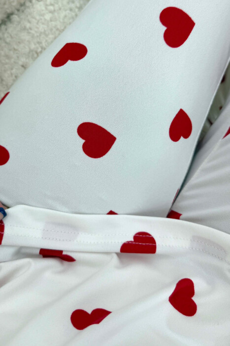 HEARTS DESIGN T-SHIRT+ TROUSERS WOMEN PYJAMAS WHITE-E BARDHE - 6
