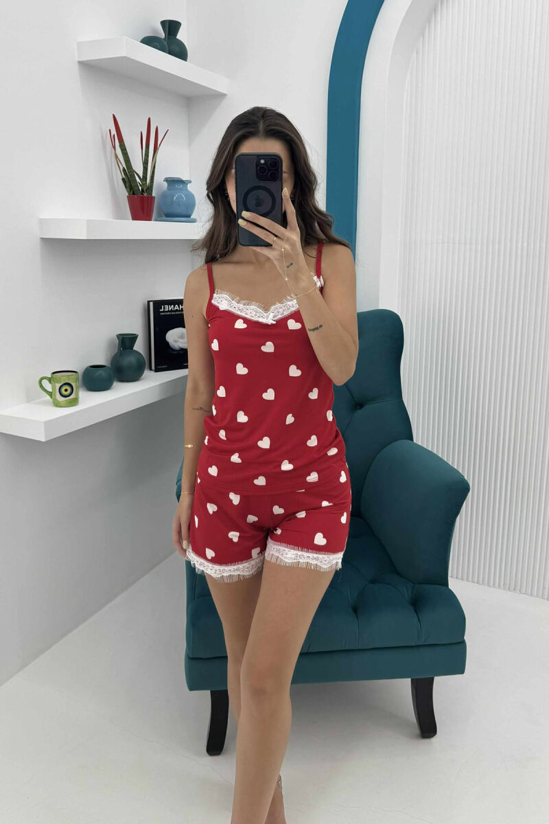 HEARTS DESIGN TANK TOP+SHORTS WOMEN PYJAMAS RED/E KUQE - 2