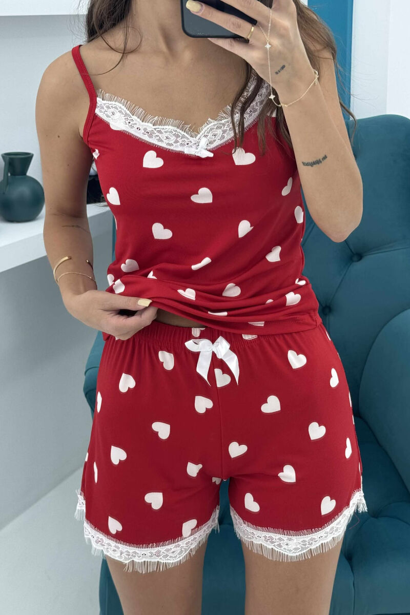HEARTS DESIGN TANK TOP+SHORTS WOMEN PYJAMAS RED/E KUQE - 3