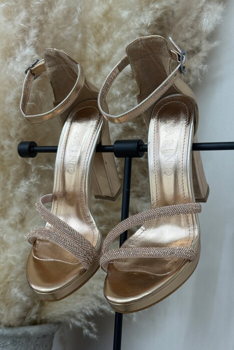 HIGH HEEL DIAMOND DETAILS WOMEN SANDALS GOLDEN ROD/GOLD - KLAUDIO FASHION