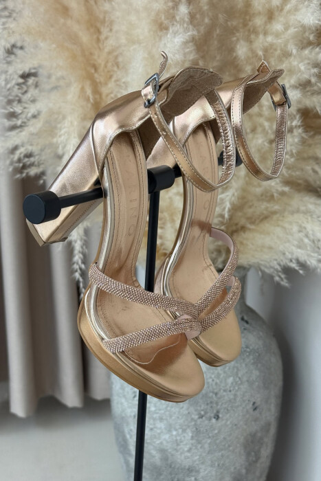 HIGH HEEL DIAMOND DETAILS WOMEN SANDALS GOLDEN ROD/GOLD - 2