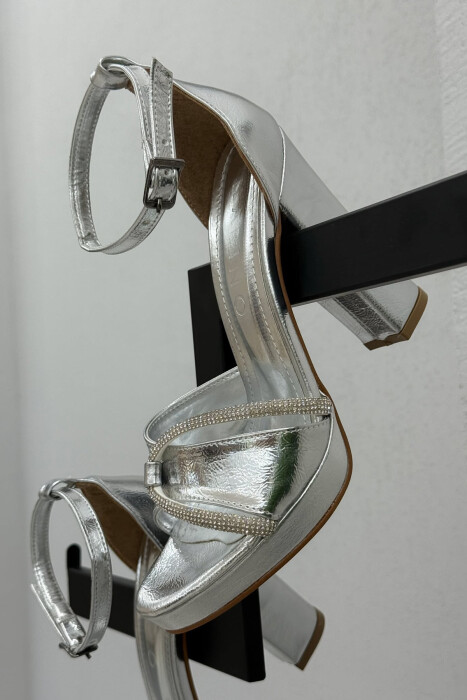 HIGH HEEL DIAMOND DETAILS WOMEN SANDALS GREY/GRI - 1