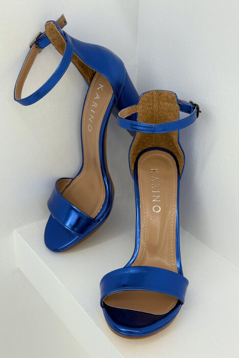 HIGH HEEL ONE COLOR LEATHER WOMEN SANDALS BLUE/BLU - 3