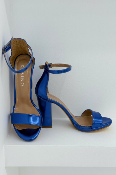HIGH HEEL ONE COLOR LEATHER WOMEN SANDALS BLUE/BLU - 4