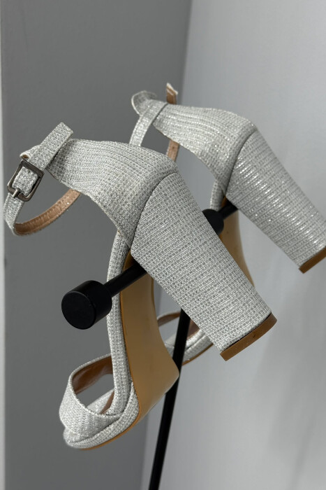 HIGH HEEL ONE COLOR LEATHER WOMEN SANDALS GREY/GRI - 5