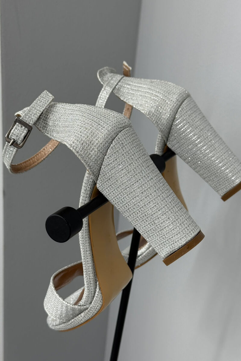 HIGH HEEL ONE COLOR LEATHER WOMEN SANDALS GREY/GRI - 5