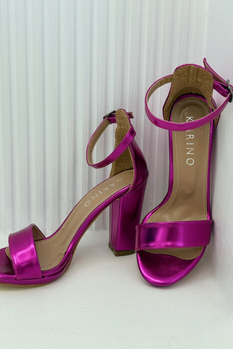 HIGH HEEL ONE COLOR LEATHER WOMEN SANDALS PINK/ROZE - 3