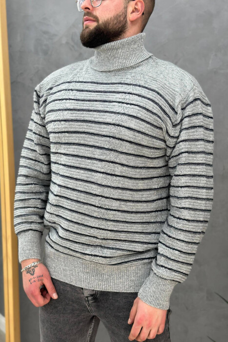 HIGH NECK LINE MEN SWEATER LIGHT GREY/GZ 