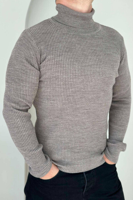 HIGH NECK MEN CARDIGAN DARK BEIGE/BEZHE ERRET 