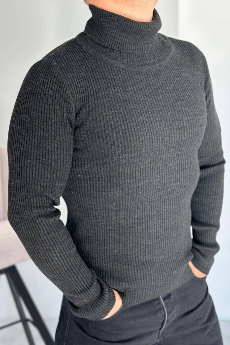 HIGH NECK MEN CARDIGAN DARK GREY/GEE - KLAUDIO FASHION
