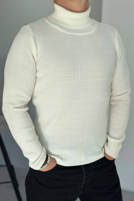 HIGH NECK MEN CARDIGAN WHITE-E BARDHE - KLAUDIO FASHION