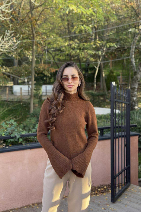 HIGH NECK ONE COLOR WOMEN SWEATER BROWN/KAFE 