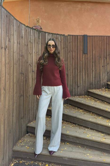 HIGH NECK ONE COLOR WOMEN SWEATER BURGUNDY/VISHNJE 