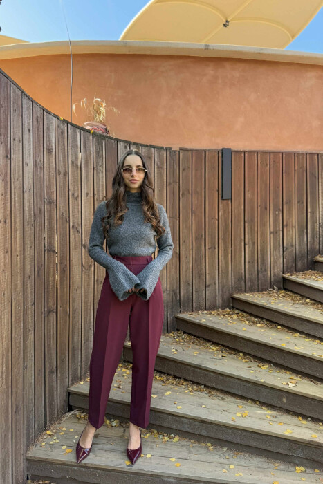 HIGH NECK ONE COLOR WOMEN SWEATER DARK GREY/GEE - 1