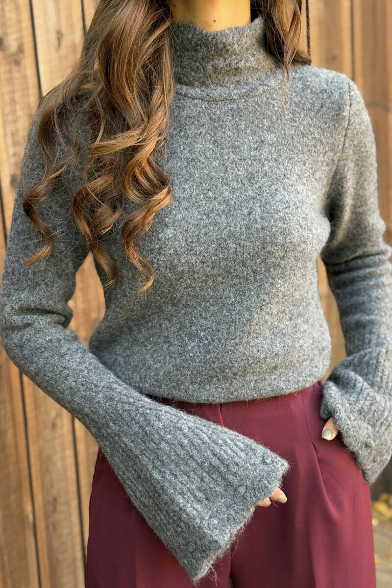 HIGH NECK ONE COLOR WOMEN SWEATER DARK GREY/GEE - 4