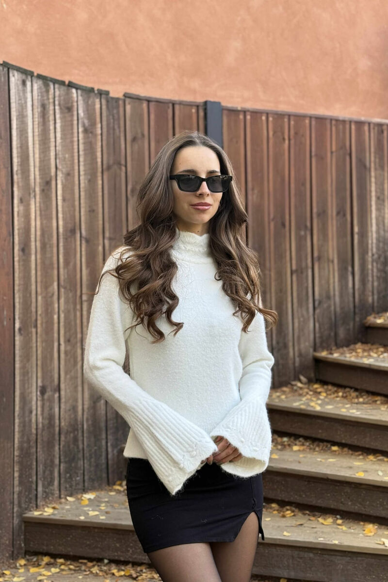 HIGH NECK ONE COLOR WOMEN SWEATER WHITE-E BARDHE - 3