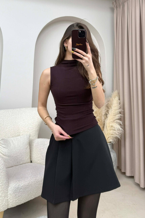 HIGH NECK ONE COLOR WOMEN TANK TOP DARK BROWN/KAE - 2