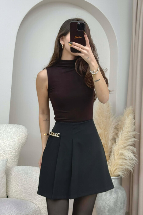 HIGH NECK ONE COLOR WOMEN TANK TOP DARK BROWN/KAE - 4