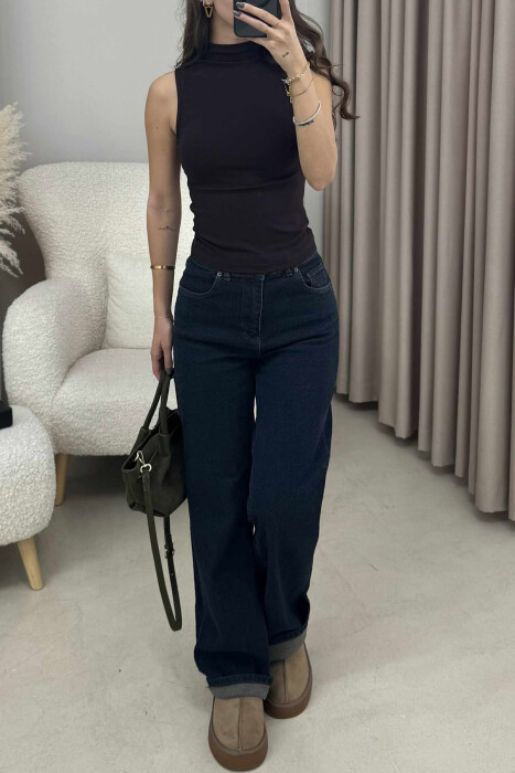 HIGH NECK ONE COLOR WOMEN TANK TOP DARK BROWN/KAE - 7