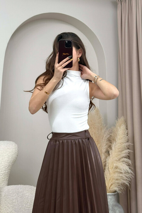 HIGH NECK ONE COLOR WOMEN TANK TOP WHITE-E BARDHE - 2