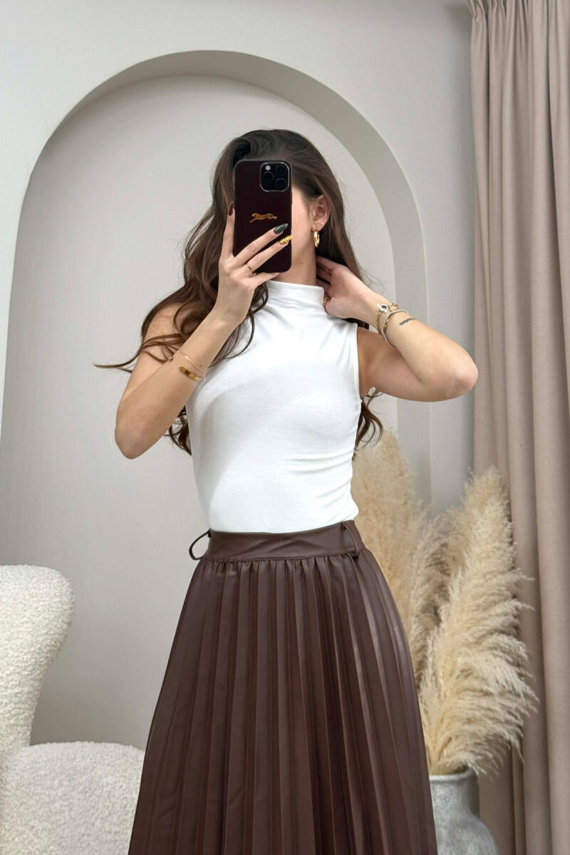 HIGH NECK ONE COLOR WOMEN TANK TOP WHITE-E BARDHE - 2