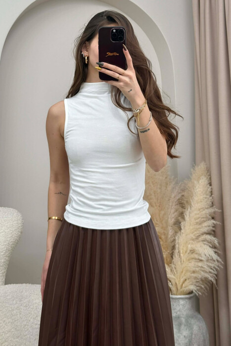 HIGH NECK ONE COLOR WOMEN TANK TOP WHITE-E BARDHE - 3