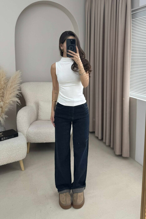 HIGH NECK ONE COLOR WOMEN TANK TOP WHITE-E BARDHE - 5