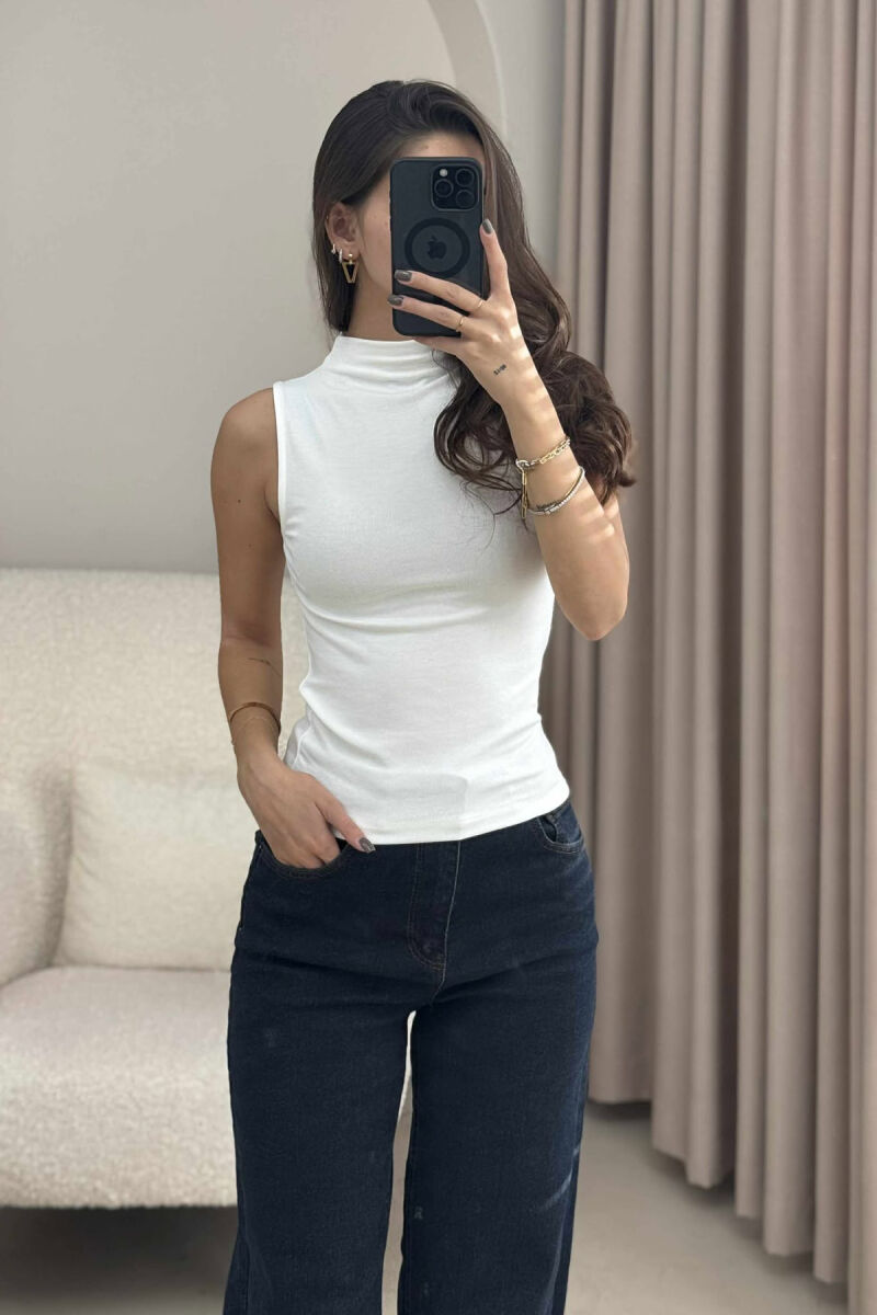 HIGH NECK ONE COLOR WOMEN TANK TOP WHITE-E BARDHE - 6