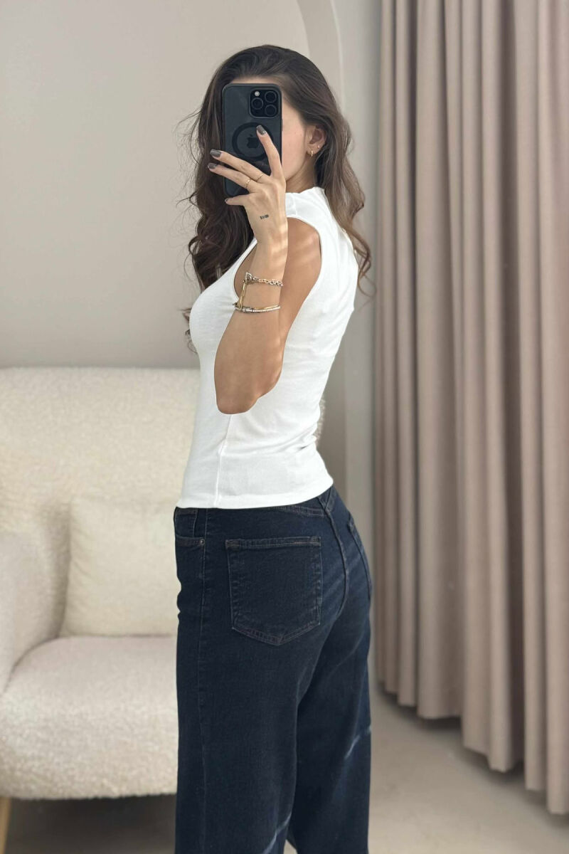 HIGH NECK ONE COLOR WOMEN TANK TOP WHITE-E BARDHE - 7