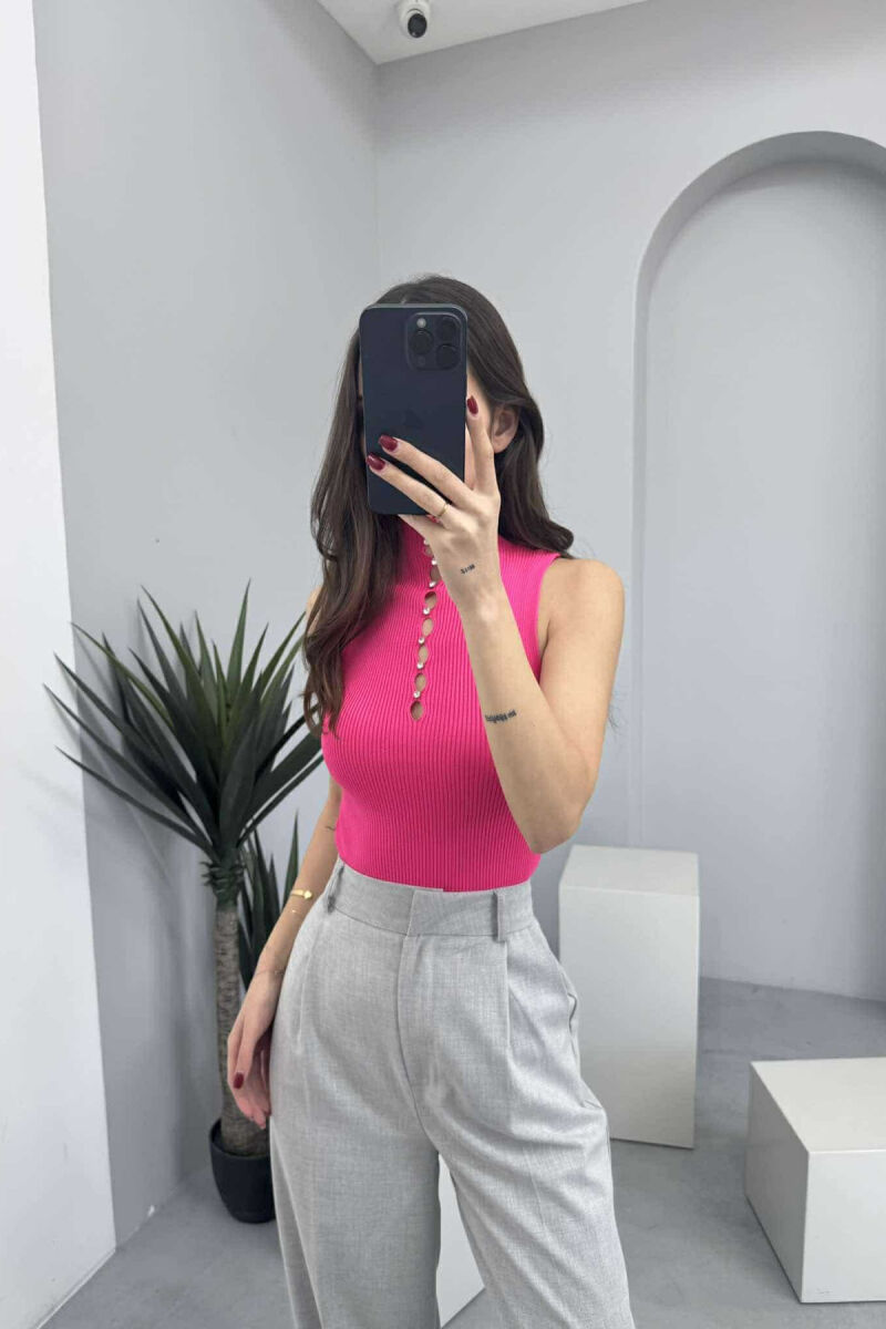 HIGH NECK SHINY STONES WOMEN TANK TOP FUCHSIA/CIKLAMI - 3