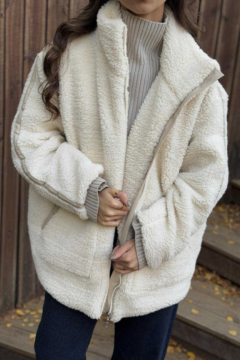 HIGH NECK SIMPLE FLUFFY WOMEN JACKET CREAM/KREM - 5