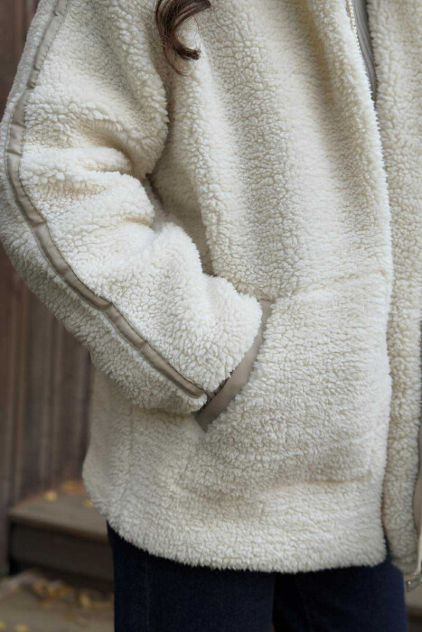 HIGH NECK SIMPLE FLUFFY WOMEN JACKET CREAM/KREM - 6